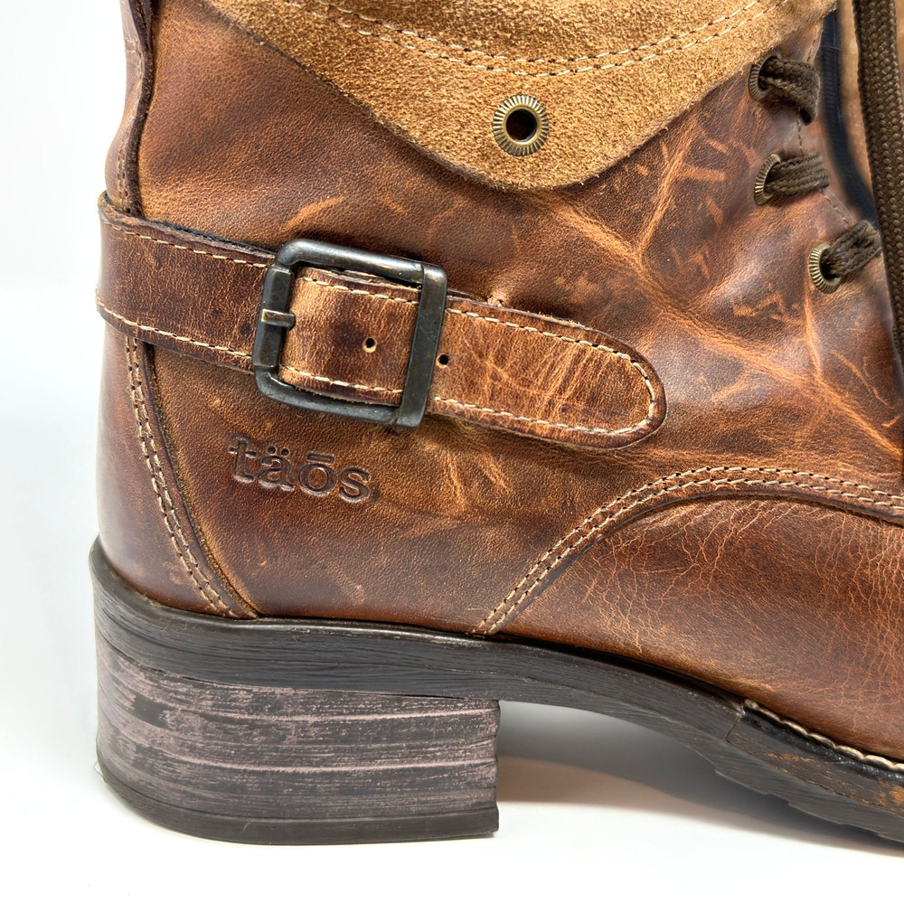 Taos Crave Combat Ankle Boots Womens 9-9.5 EU 40 Brown Leather Suede Side Zip - Picture 2 of 16
